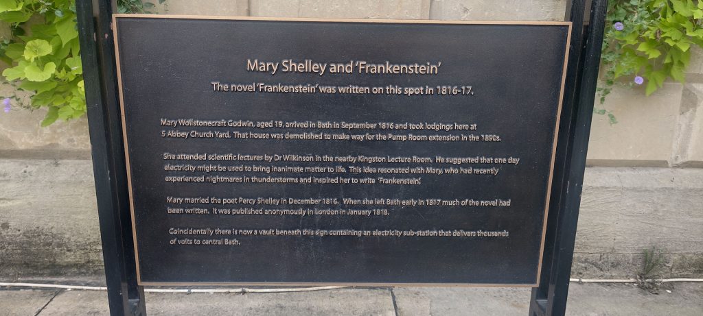 Mary Shelly sign at the spot where she wrote majority of the first draft of Frankenstein